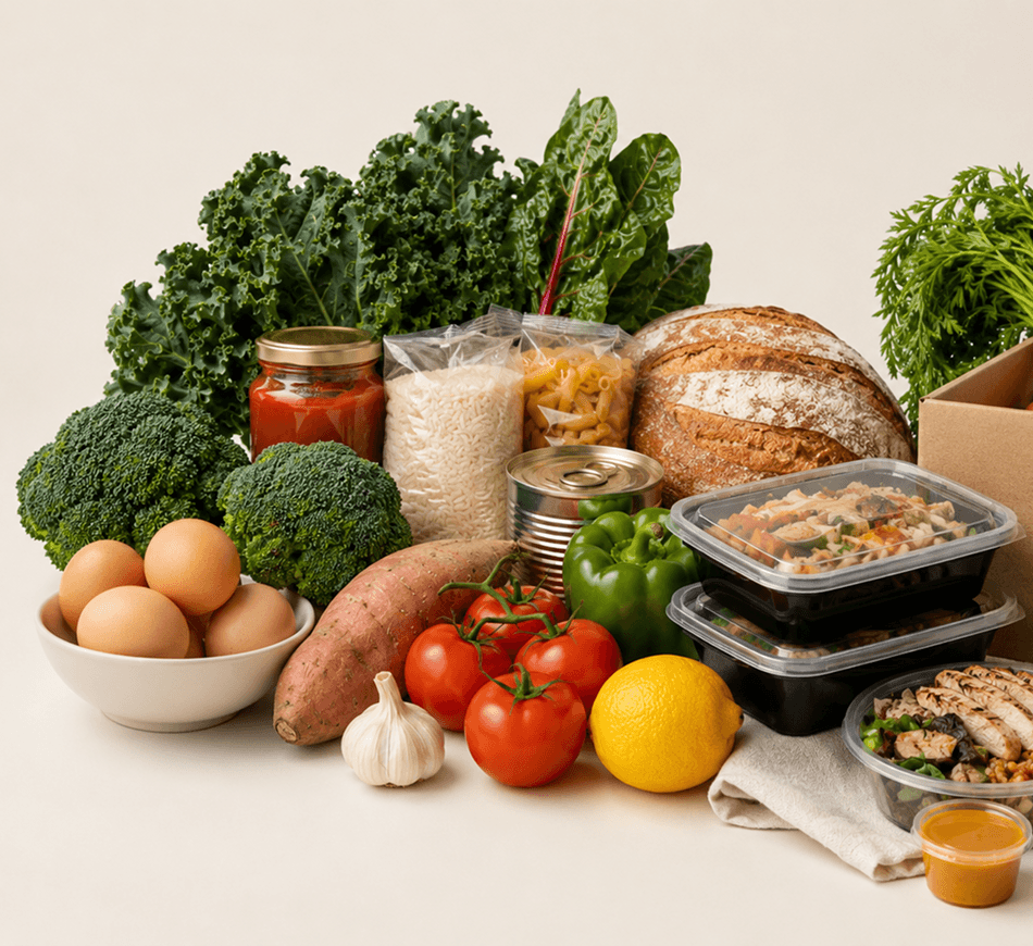 Fresh healthy ingredients and meal prep containers